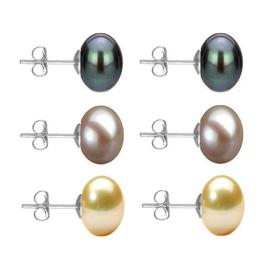 Set Cercei Aur Alb cu Perle Naturale Negre, Lavanda si Crem de 10 mm - Cadouri si Perle