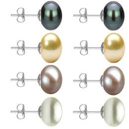 Set Cercei Aur Alb cu Perle Naturale Negre, Crem, Lavanda si Albe de 10 mm - Cadouri si Perle