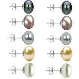 Set 5 Perechi Cercei Aur Alb cu Perle Naturale de 10 mm - Cadouri si Perle