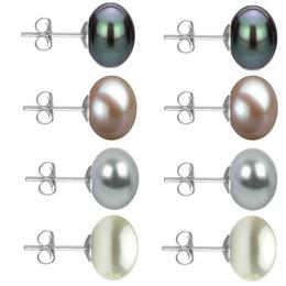 Set Cercei Aur Alb cu Perle Naturale Negre, Lavanda, Gri si Albe de 10 mm - Cadouri si Perle