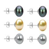 Set Cercei Aur Alb cu Perle Naturale Negre, Crem si Gri de 10 mm - Cadouri si Perle