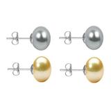 Set Cercei Aur Alb cu Perle Naturale Gri si Crem de 10 mm - Cadouri si Perle