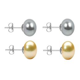 Set Cercei Aur Alb cu Perle Naturale Gri si Crem de 10 mm - Cadouri si Perle