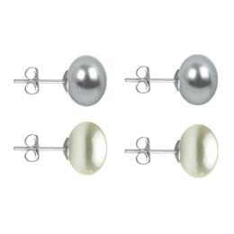 Set Cercei Aur Alb cu Perle Naturale Gri si Albe de 10 mm - Cadouri si Perle