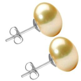 Cercei de Aur Alb cu Perle Naturale Crem de 10 mm - Cadouri si Perle