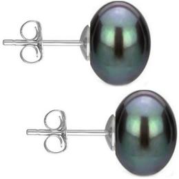 Cercei de Aur Alb cu Perle Naturale Negre de 10 mm - Cadouri si Perle