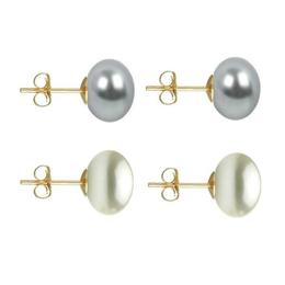 Set Cercei Aur cu Perle Naturale Gri si Albe de 10 mm - Cadouri si Perle