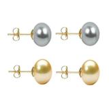 Set Cercei Aur cu Perle Naturale Gri si Crem de 10 mm - Cadouri si Perle