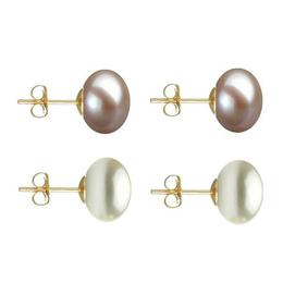 Set Cercei Aur cu Perle Naturale Lavanda si Albe de 10 mm - Cadouri si Perle