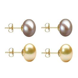 Set Cercei Aur cu Perle Naturale Lavanda si Crem de 10 mm - Cadouri si Perle