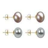 Set Cercei Aur cu Perle Naturale Lavanda si Gri de 10 mm - Cadouri si Perle