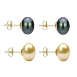 Set Cercei Aur cu Perle Naturale Negre si Crem de 10 mm - Cadouri si Perle