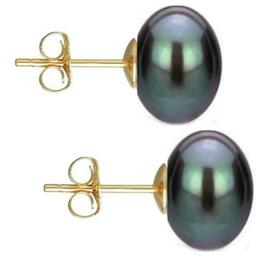 Set Cercei Aur cu Perle Naturale Negre si Gri de 10 mm - Cadouri si Perle