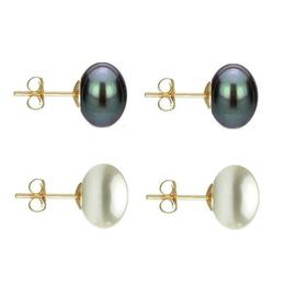 Set Cercei Aur cu Perle Naturale Negre si Albe de 10 mm - Cadouri si Perle