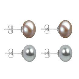 Set Cercei Aur Alb cu Perle Naturale Lavanda si Gri de 10 mm - Cadouri si Perle