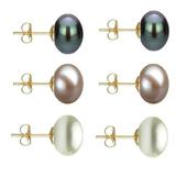Set Cercei Aur cu Perle Naturale Negre, Lavanda si Albe de 10 mm - Cadouri si Perle