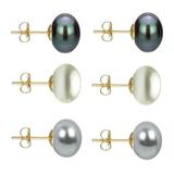 Set Cercei Aur cu Perle Naturale Negre, Albe si Gri de 10 mm - Cadouri si Perle