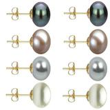 Set Cercei Aur cu Perle Naturale Negre, Lavanda, Gri si Albe de 10 mm