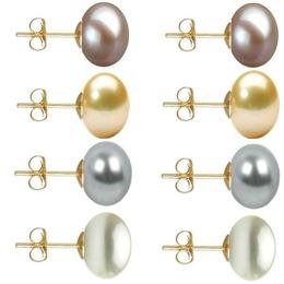 Set Cercei Aur cu Perle Naturale Lavanda, Crem, Gri si Albe de 10 mm