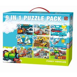 Puzzle 9 in 1, funny vehicules, modelul 1