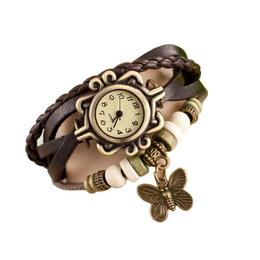 Ceas de dama retro vintage, curea din piele, accesoriu fluture, model maro, cs1012
