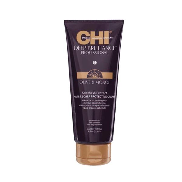 Crema de Protectie pentru Par si Scalp - CHI Farouk Deep Brilliance Olive & Monoi Soothe & Protect Hair & Scalp Protective Cream, 177ml