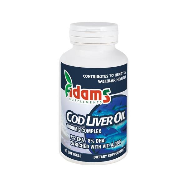 Ulei din ficat de cod Adams Supplements Cod Liver Oil 1000 mg, 90 capsule