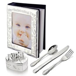 Set cadou de botez album cutiute mot dintisor tacamuri argintate - juliana 