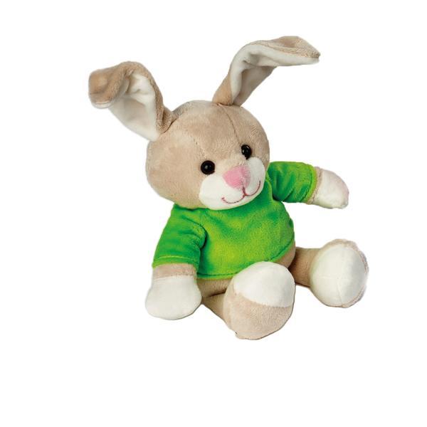 Jucarie din plus iepuras cu tricou, verde, 24 cm