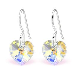 Cercei din argint cu Cristale Swarovski® in forma de inima, White Aurora Borealis, Adorabel