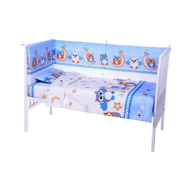 Lenjerie patut cu 5 piese owls blue/white 027