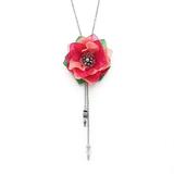 Colier lung pandantiv floare roz, perle Swarovski, Spring Flower, Zia Fashion