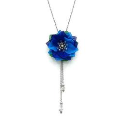 Colier lung pandantiv floare albastra, Blue Flower, Zia Fashion