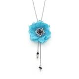 Colier lung pandantiv floare turcoaz, perle Swarovski, Flowers Fairy, Zia Fashion