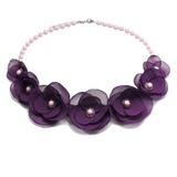 Colier statement cu flori mov, perle, Lovely Purple, Zia Fashion
