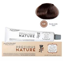 Vopsea permanenta fara amoniac - alfaparf milano precious nature ammonia-free permanent hair color, nuanta 7.01 biondo medio nacre