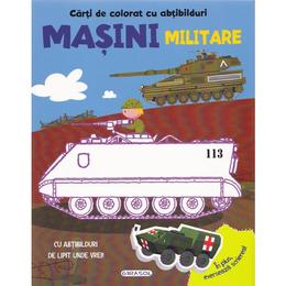 Carte de colorat cu abtibilduri - Masini militare, editura Girasol