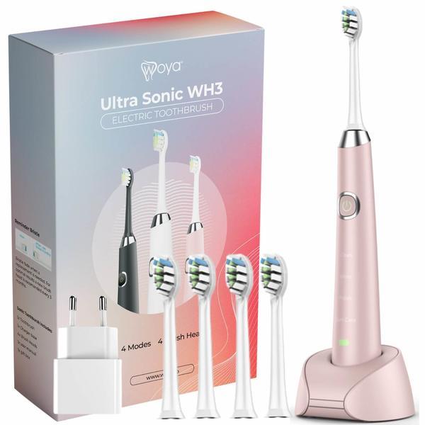 Periuta de dinti electrica Woya Smart Sonic Premium WH3, 4 moduri, 4 Capete, 38000 vpm, Roz esteto