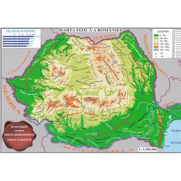 Harta fizica a Romaniei + Harta administrativa a Romaniei 1:3.200.000 (pliata), editura Carta Atlas