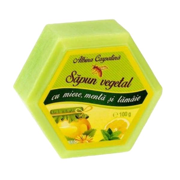 Sapun Hexagonal Vegetal cu Miere, Menta si Lamaie Albina Carpatina, Apicola Pastoral Georgescu, 100g