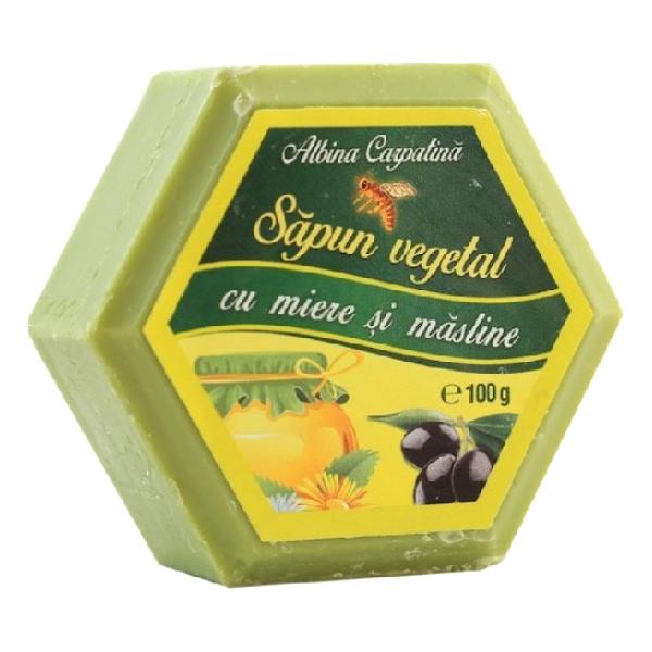 Sapun Hexagonal Vegetal cu Miere si Masline Albina Carpatina, Apicola Pastoral Georgescu, 100g poza