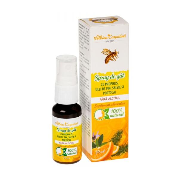 Spray de gat cu propolis, ulei de pin, salvie si portocal albina carpatina, apicola pastoral georgescu, 20ml