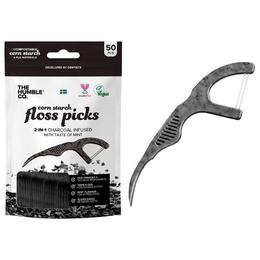 Scobitori si ata dentara 2 in 1 din porumb, carbune si menta camco, 50 buc