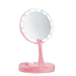 Oglinda Beyoutiful cu iluminare LED pe ambele fete, Roz,10 factor de marire,depozitare cosmetice,alimentare USB sau baterii AA, culoare roz