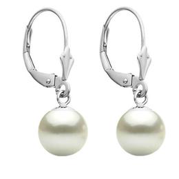 Cercei aur alb model lalea cu perle naturale albe premium de 8 mm