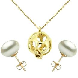 Set Perla Surpriza din Aur cu Cercei Aur cu Perle Naturale Albe