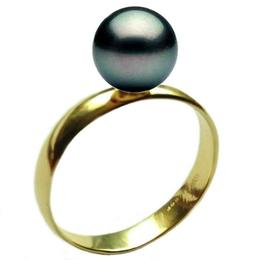 Inel din Aur cu Perla Naturala Neagra Premium de 10 mm, 14 karate, marimea 22,2 mm