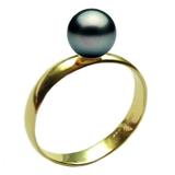 Inel din Aur cu Perla Naturala Neagra Premium de 8 mm, 14 karate, marimea 22,2 mm