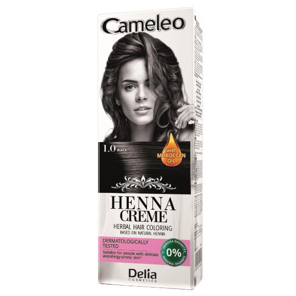 Crema Coloranta pentru Par pe Baza de Henna Cameleo Delia Cosmetics, nuanta 1.0 Black, 75g Vopsea de par si oxidant Vopsea fara amoniac
