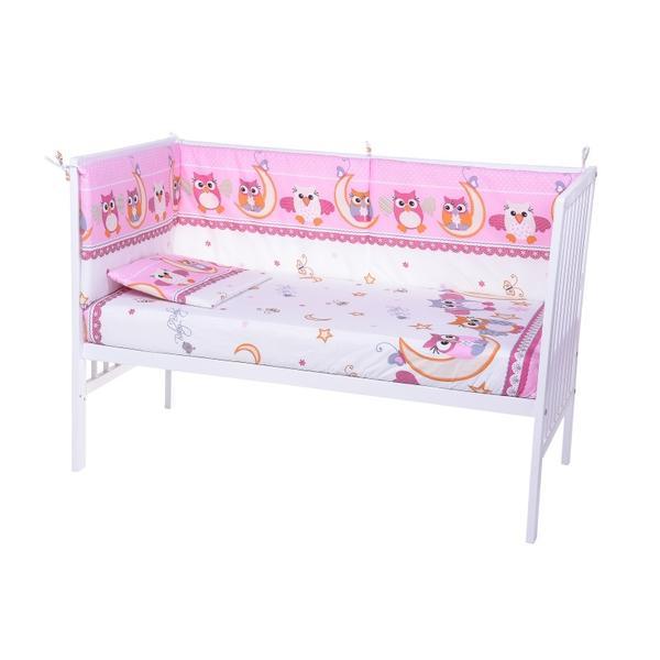 Lenjerie patut cu 5 piese owls pink 025
